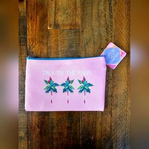 Pink Teal Blue Tropical Palm Tree Cosmetic Makeup Zippered Pouch Travel Bag Case